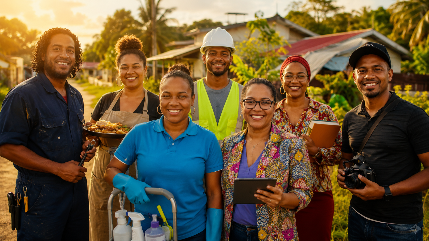 Lokale ondernemers uit verschillende beroepen in Suriname